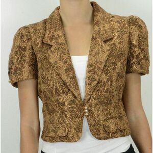 Larok Gold Bronze Brocade Crop Tweed Cap Jacket S